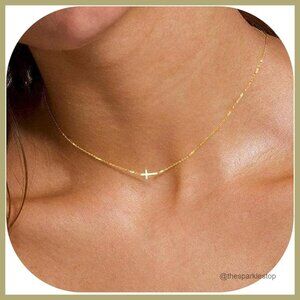 14K Gold Plated Layered Cross Necklace, Adjustable Chain, Pendant